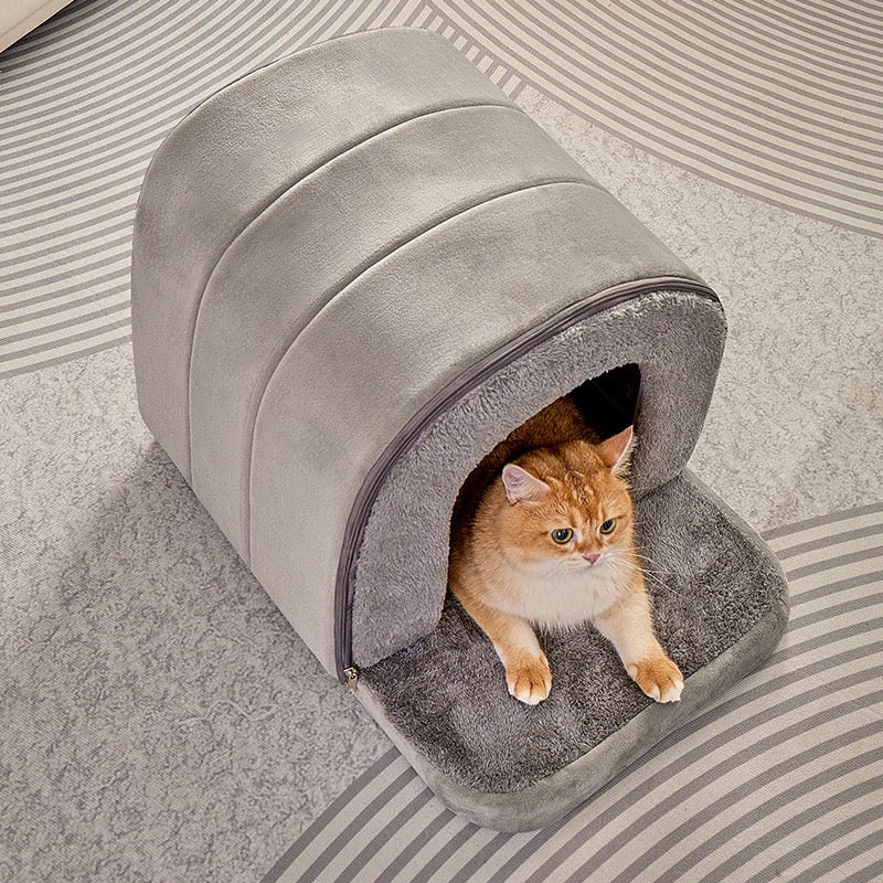 Casita de algodón gris para perros y gatos