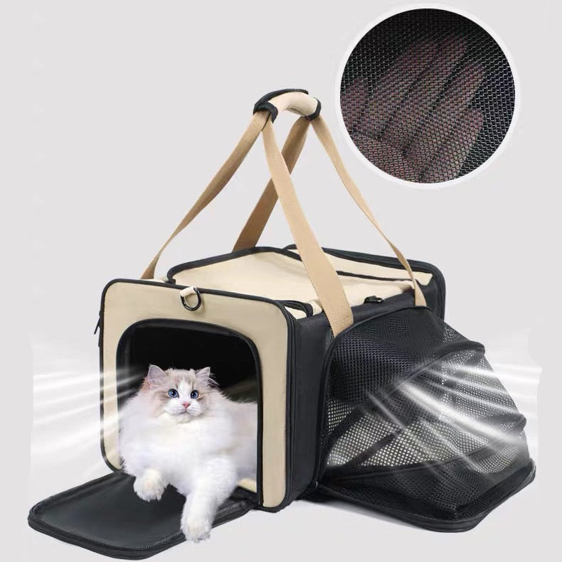 Bolso de viaje expandible para mascotas beige