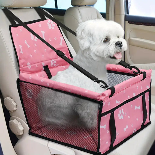 Asiento de carro para mascotas con huellitas