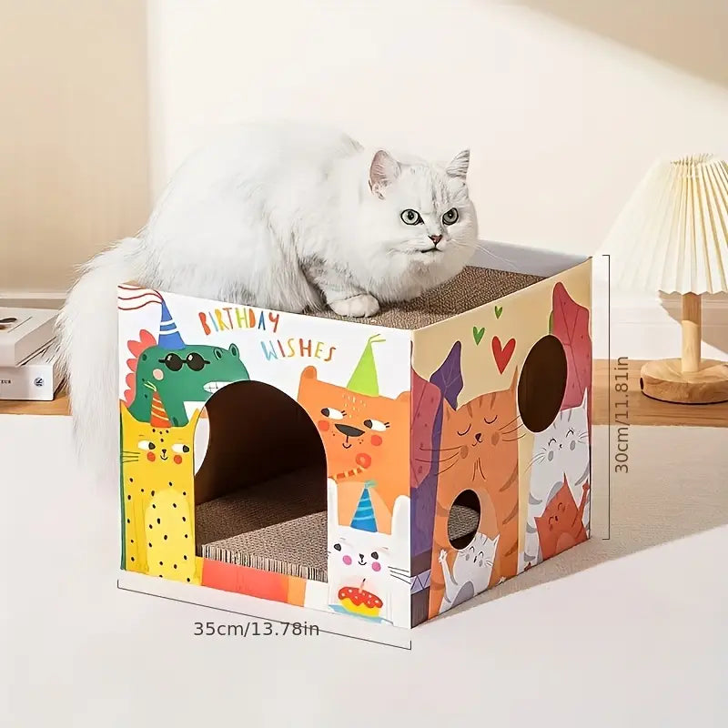 Casa de cartón rascador para gato