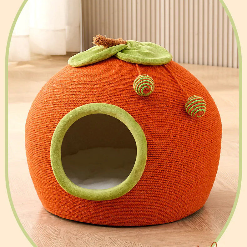 Rascador de cuerda estilo casita naranja