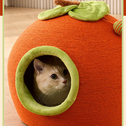 Rascador de cuerda estilo casita naranja