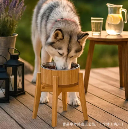 Comedero elevado de madera individual raza grande