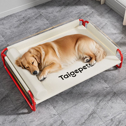 Cama elevada con base roja