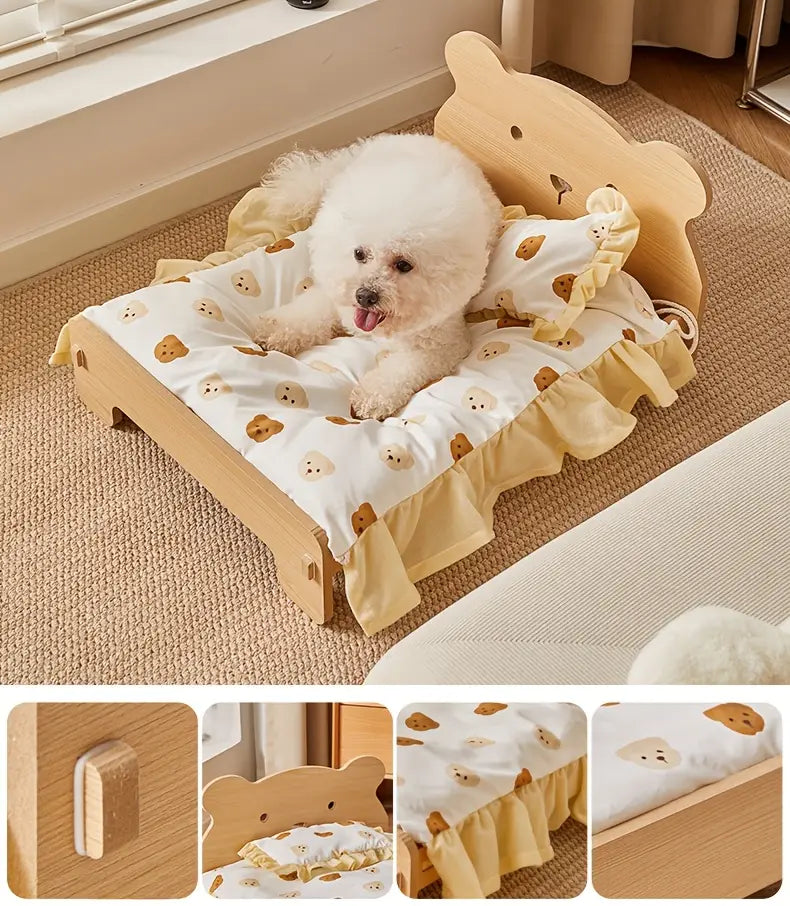 Cama mini con base de madera para mascotas pequeñas