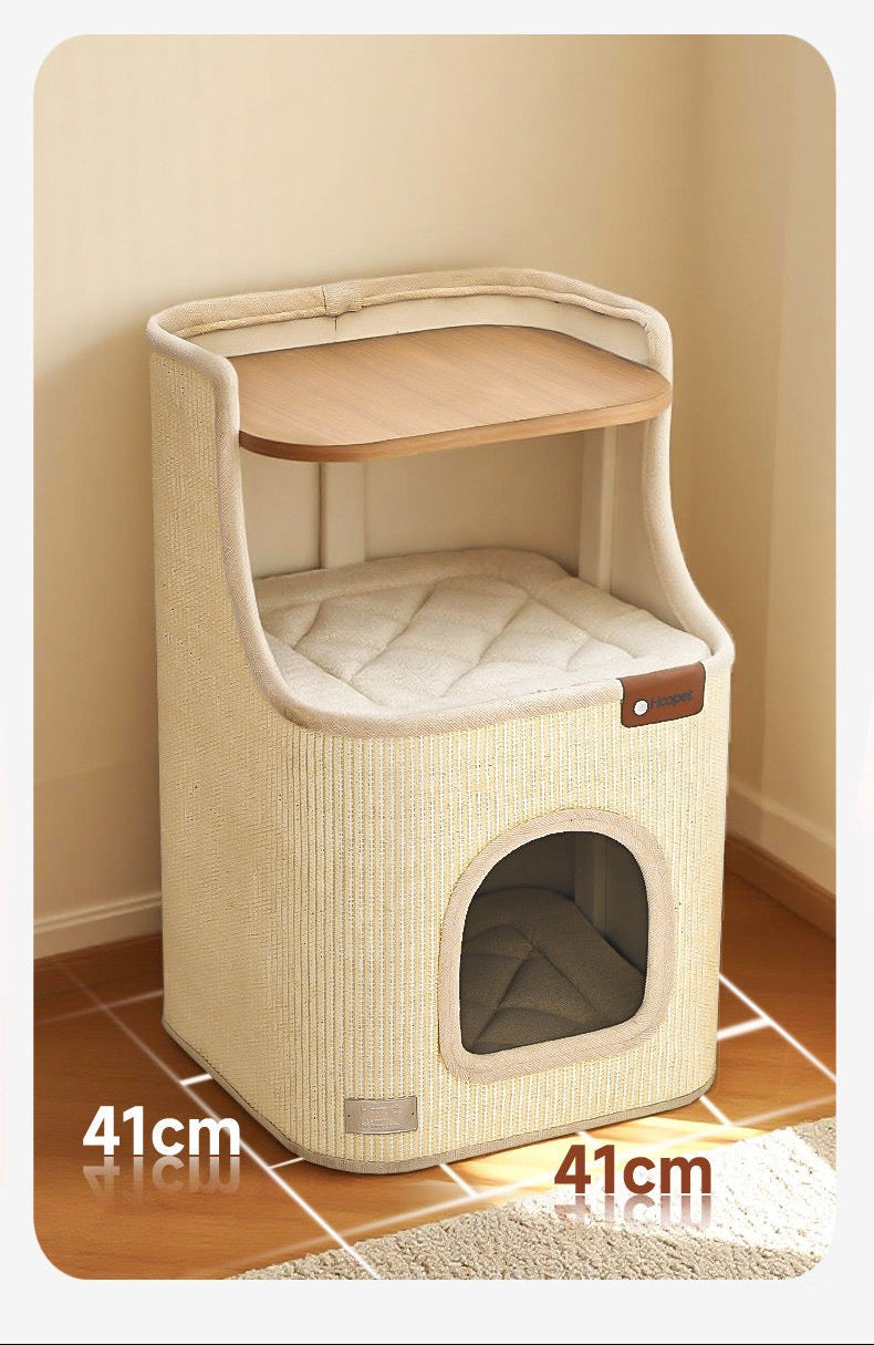 Torre de tres niveles cuadrado para gatos de sisal