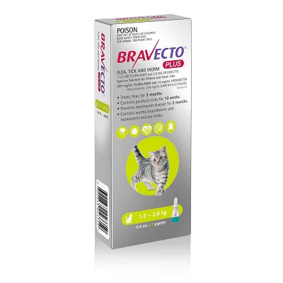 Antiparasitario interno y externo para gatos BRAVECTO 1.2-2.8kg