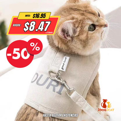 Conjunto de arnés y correa para gato con cierre de velcro