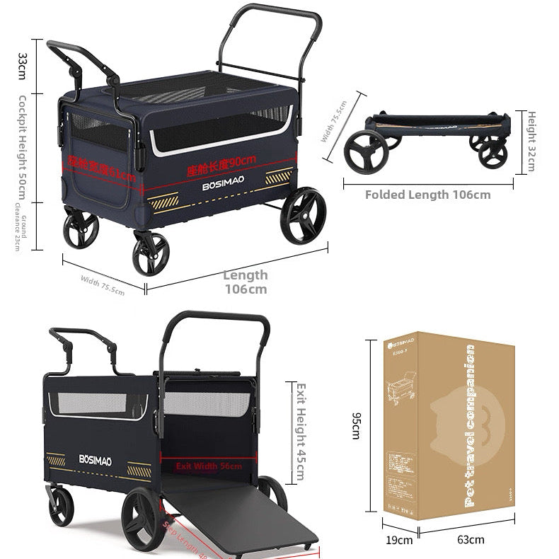 Coche para mascota mayores negro (Soporta hasta 100kg)
