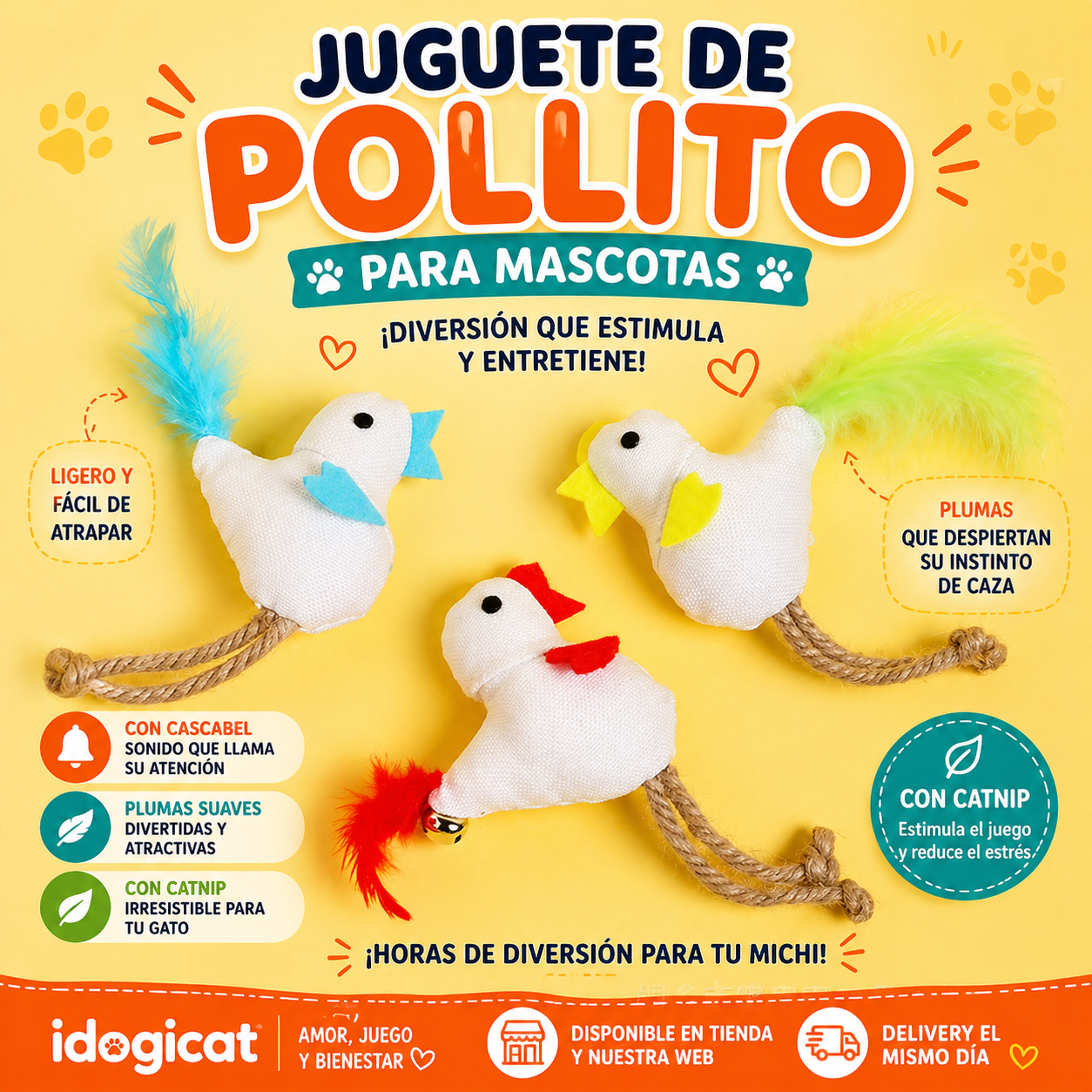 Juguete para gatos peluche de pájaro y pluma