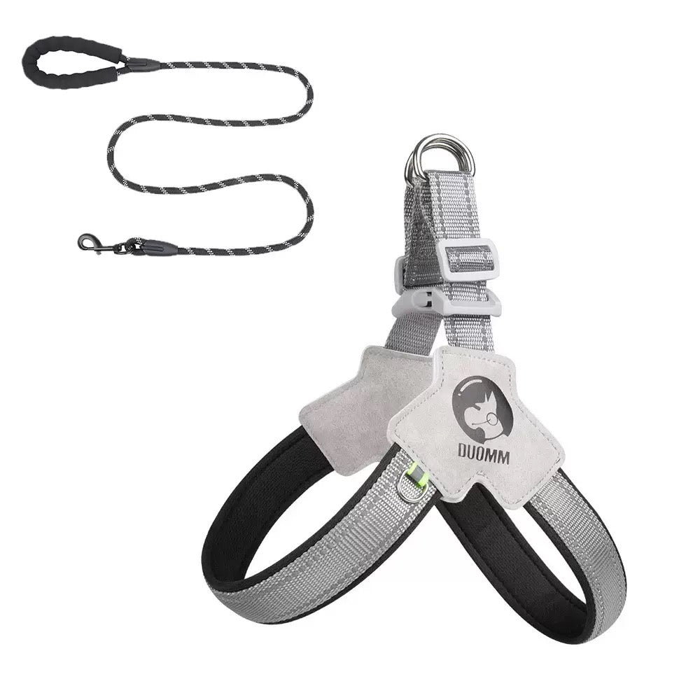 Pechera gris con correa para mascotas  modelo HAR202