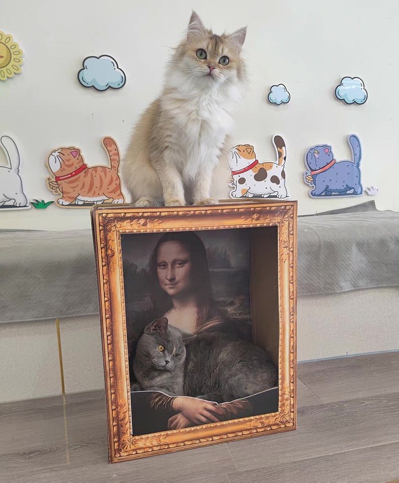Rascador de cartón para gatos estilo monalisa cuadrado