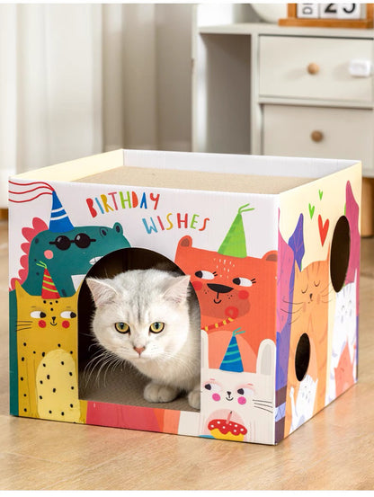 Casa de cartón rascador para gato