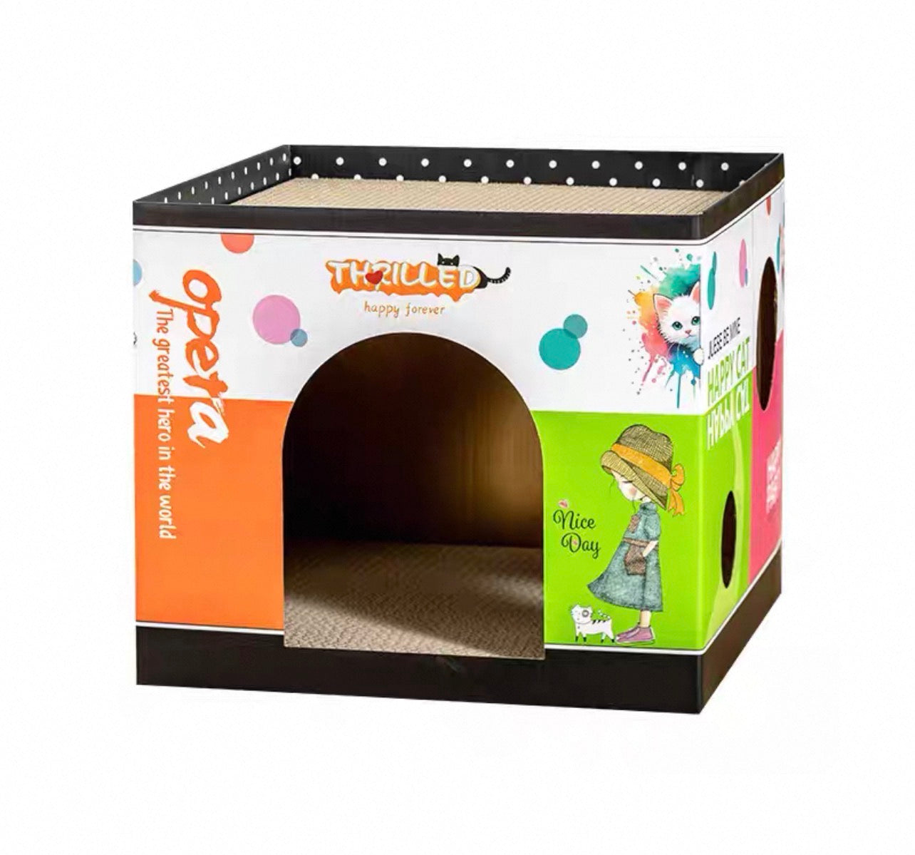 Casa de cartón rascador para gato