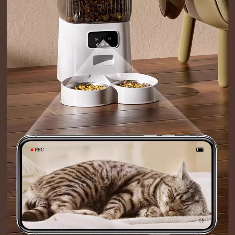 Dispensador de comida automático de doble plato con cámara 5L