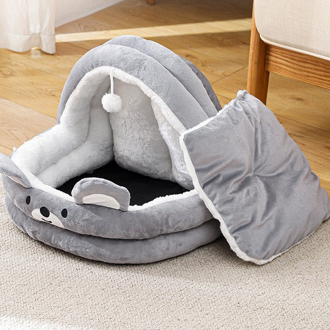 Casita de algodón osito gris para mascotas