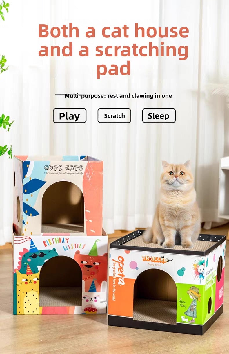 Casa de cartón rascador para gato