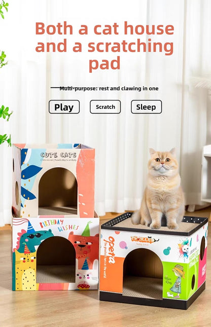 Casa de cartón rascador para gato