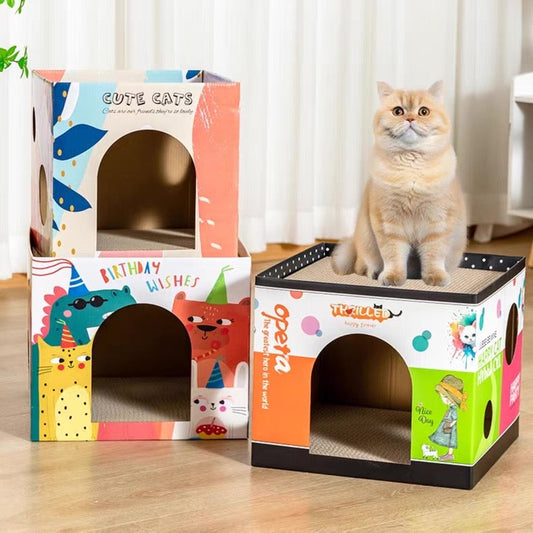 Casa de cartón rascador para gato