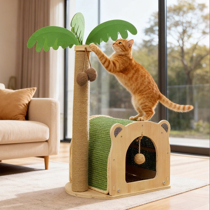 Rascador de cuerda casita con palmera