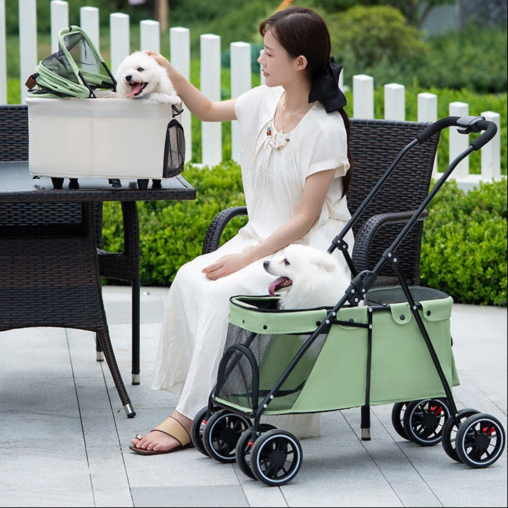 Coche doble desmontable para mascotas modelo 105 color verde