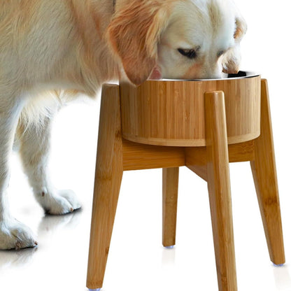 Comedero elevado de madera individual raza grande