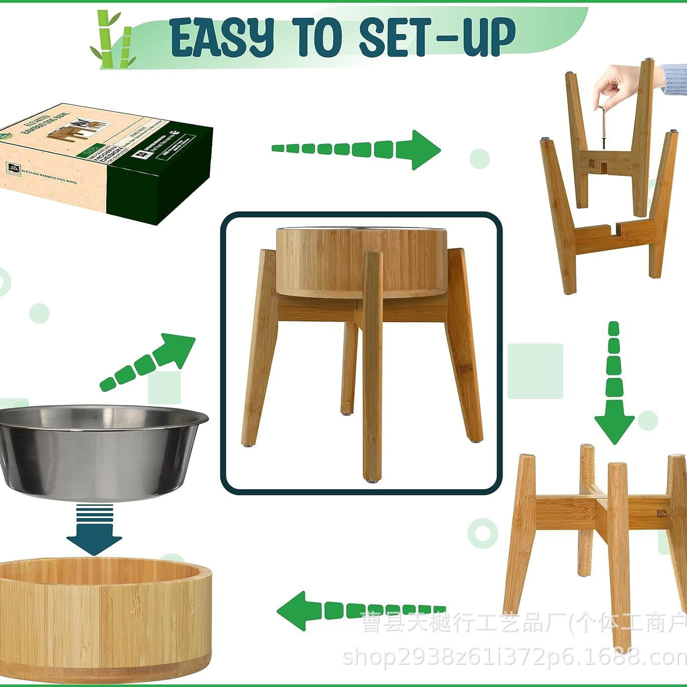 Comedero elevado de madera individual raza grande