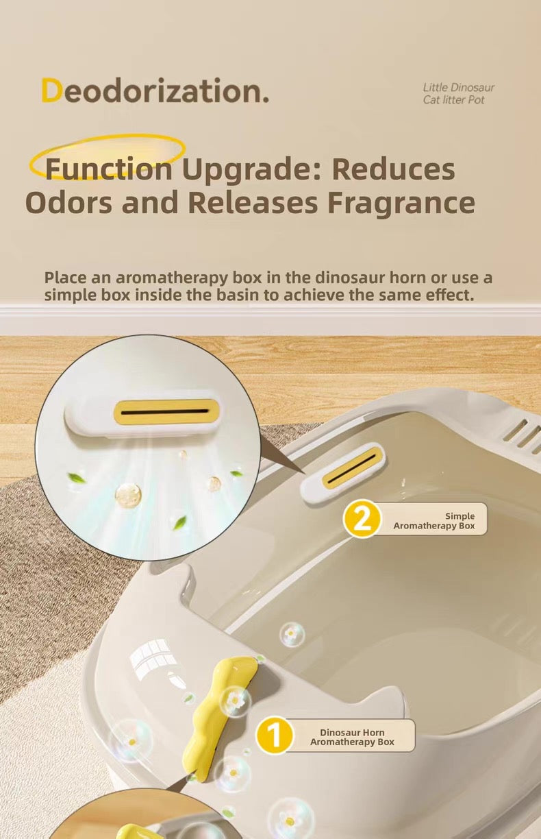 Arenero abierto para gatos estilo dinosaurio (dos tamaños disponibles)