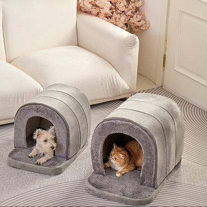 Casita de algodón gris para perros y gatos