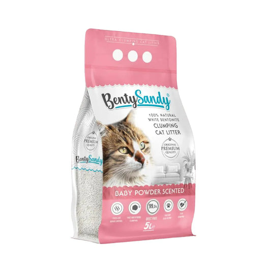 Arena para gatos Bentysandy Ultra absorvente y Ultra aglomerante 100% bentonita con aroma (Bebé) 4,35kg/5L