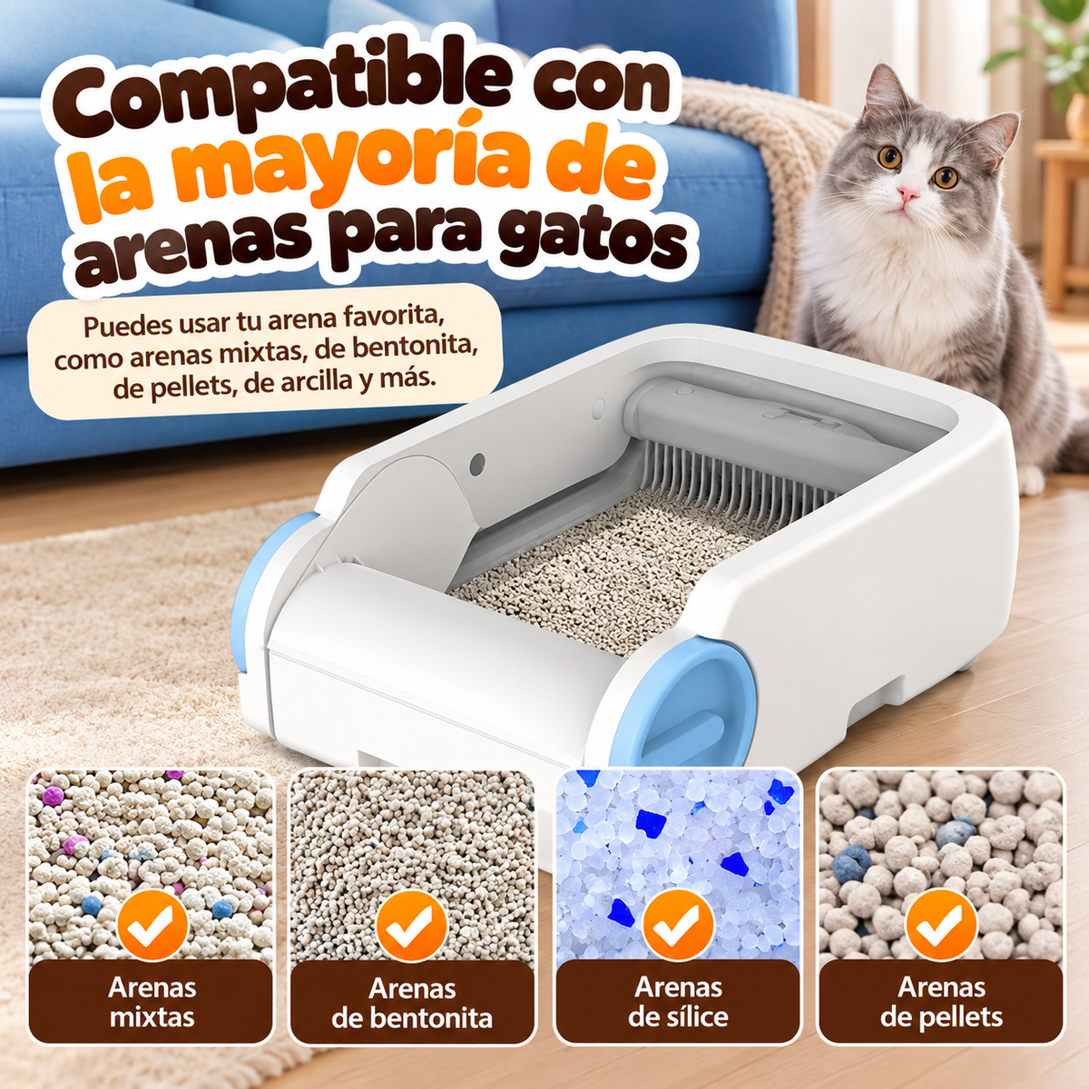 Arenero inteligente abierto de limpieza automática