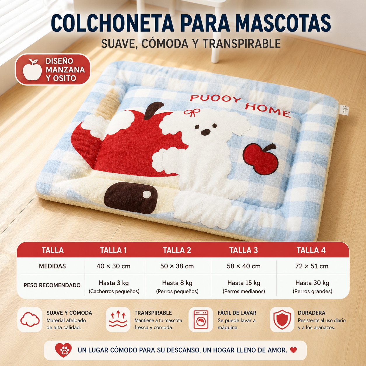 Manta acolchonada para mascotas (Tres tamaños disponibles)
