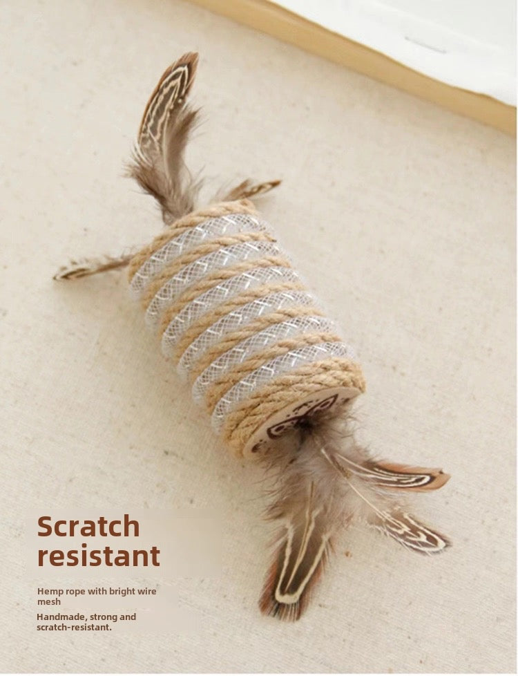Juguete para gatos de rollito de sisal con plumas 15cm
