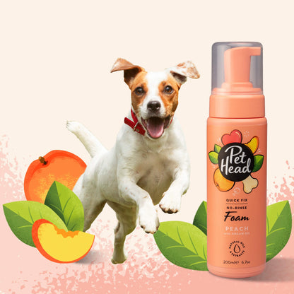 Shampoo en seco Pet Head: Espuma Quick Fix Peach, 200 ml