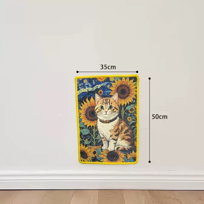 Tapete rascador adhesivos de sisal modelo gato con girasol 50*35cm