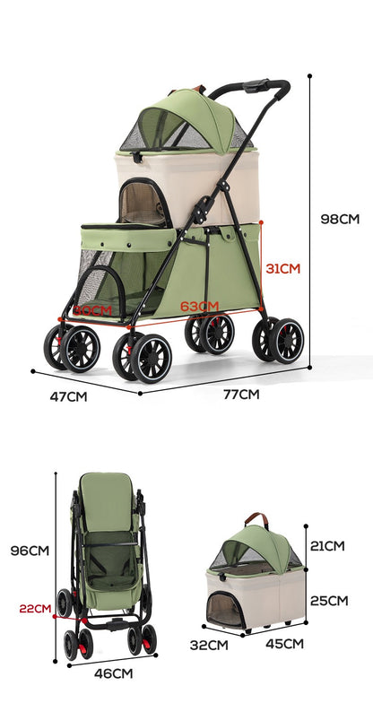 Coche doble desmontable para mascotas modelo 105 color verde