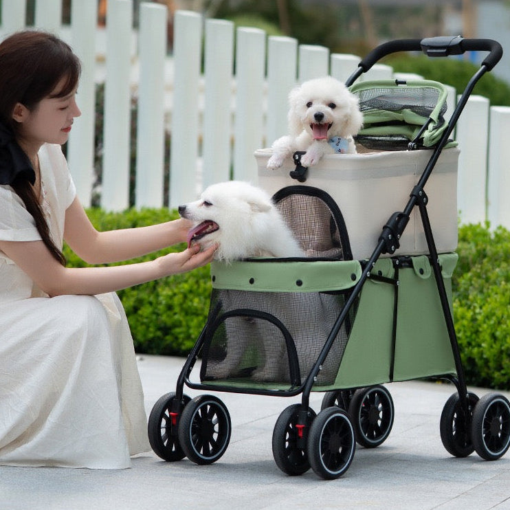 Coche doble desmontable para mascotas modelo 105 color verde