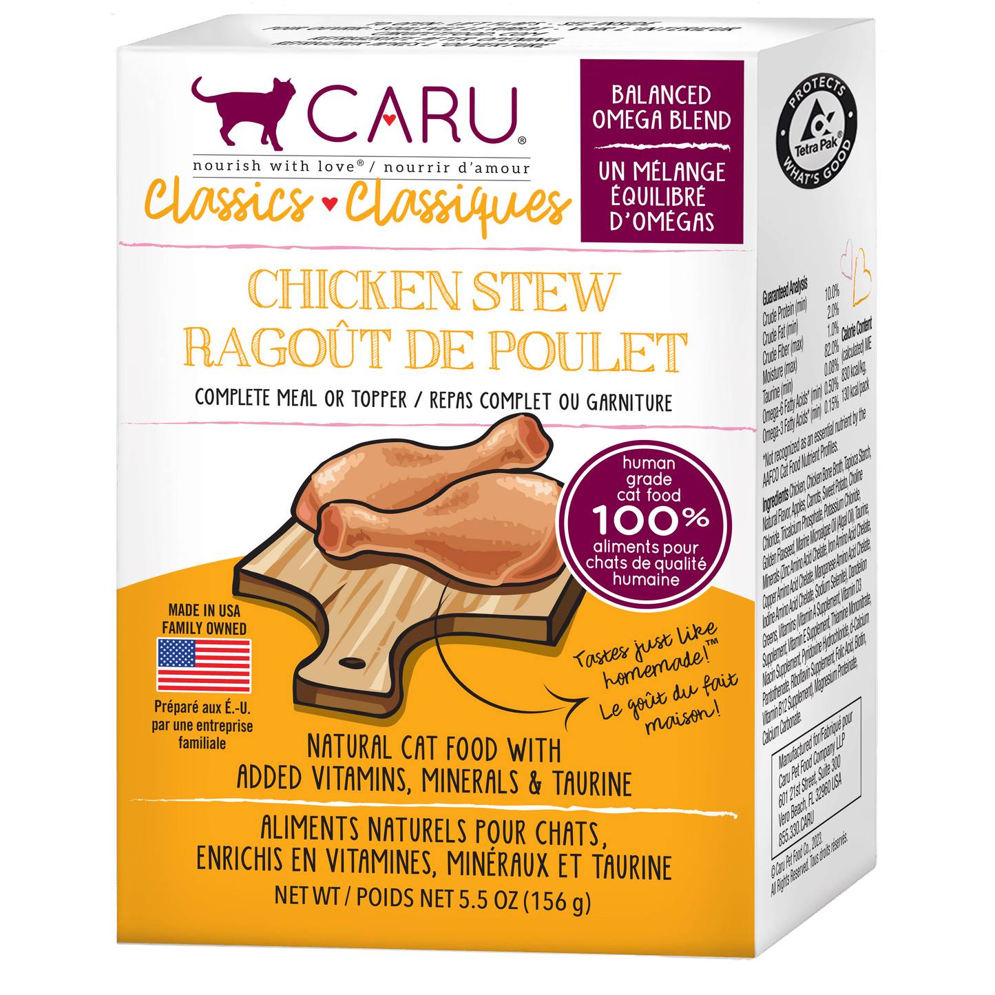 Snacks para Gato Caru: Guiso de pollo Caru Classics Grain Free con Omega 3 y 6 156gr