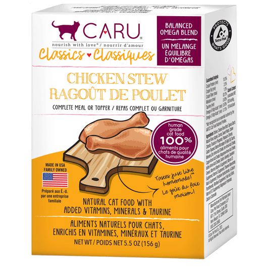 Snacks para Gato Caru: Guiso de pollo Caru Classics Grain Free con Omega 3 y 6 156gr