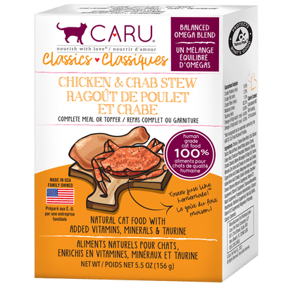 Snacks para Gato Caru: Guiso de pollo y Cangrejo Caru Classics Grain Free con Omega 3 y 6 156gr