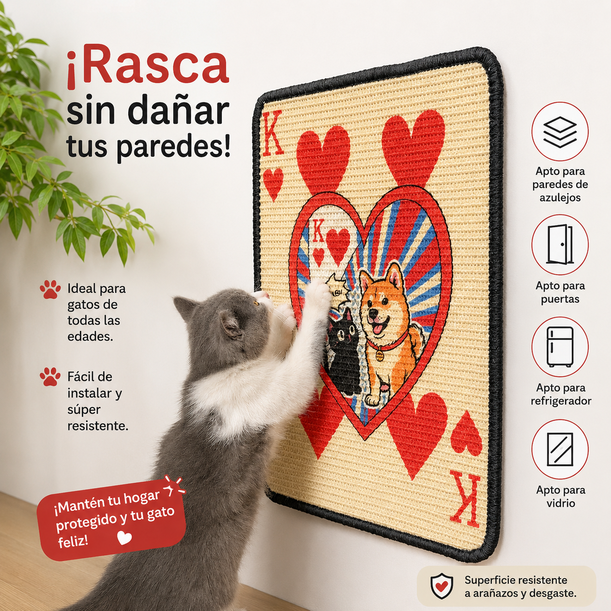 Tapete rascador adhesivos de sisal modelo gato con girasol 50*35cm