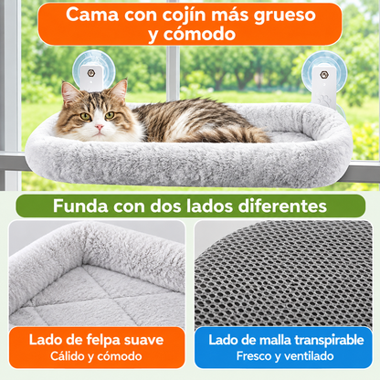 Hamaca de ventana afelpada plegable para gatos (soporta hasta 20kg)