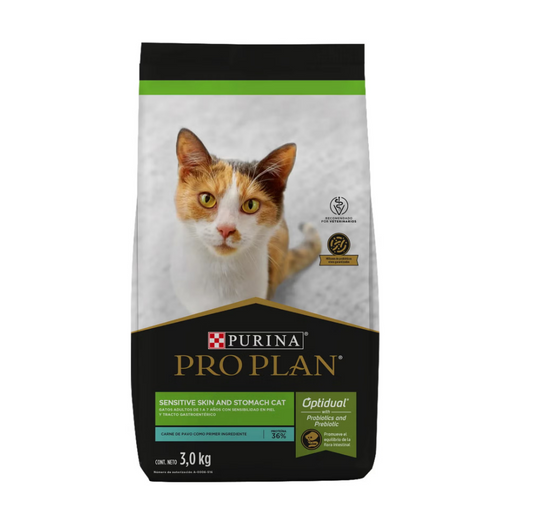 Comida para Gato Purina: Pro Plan Estómago y piel sensible, carne de pavo 3kg