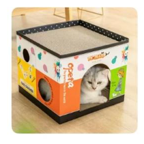 Casa de cartón rascador para gato