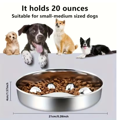 Plato lento de acero inoxidable para perros
