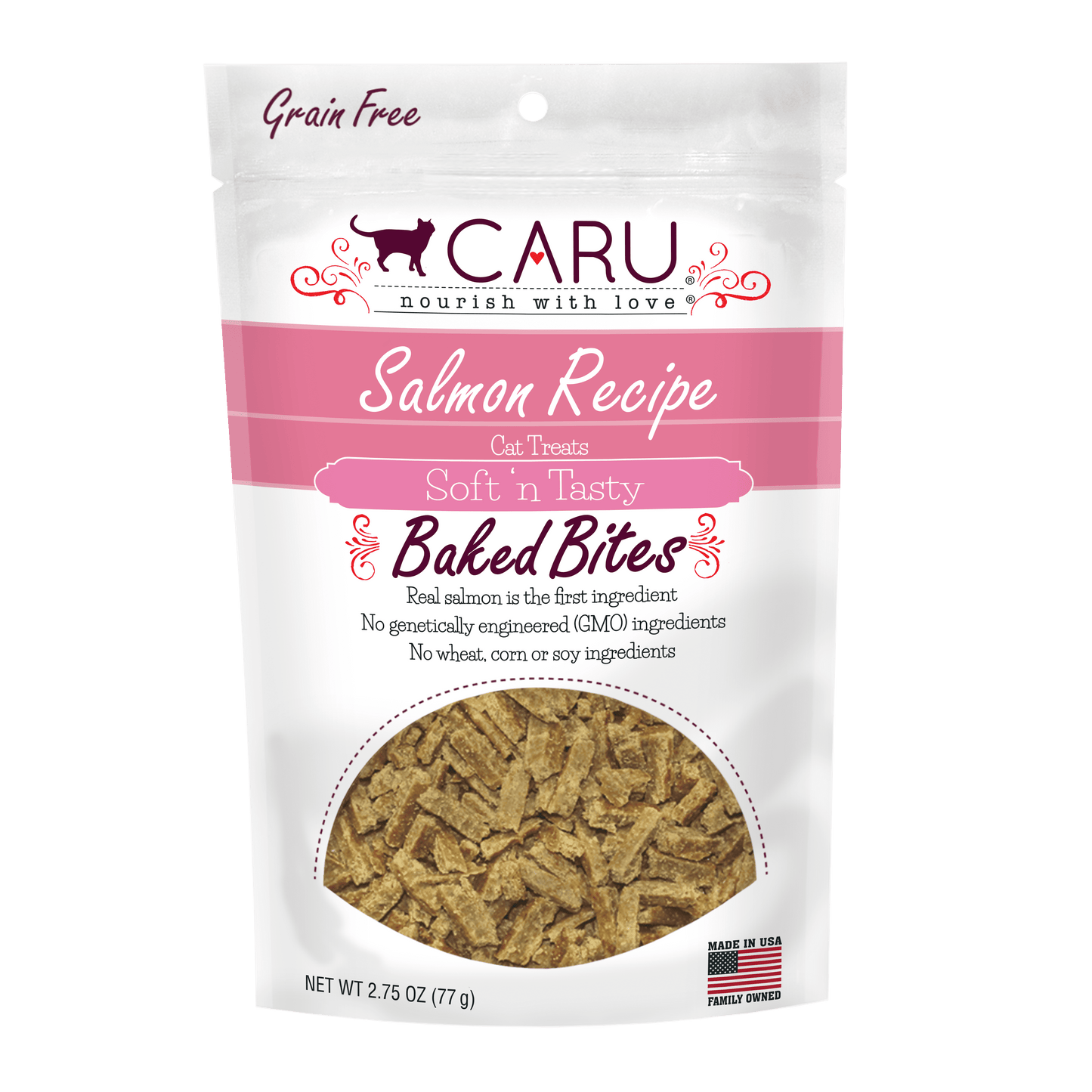 Snacks para Gato Caru: Bocaditos de salmón al horno suaves 77gr