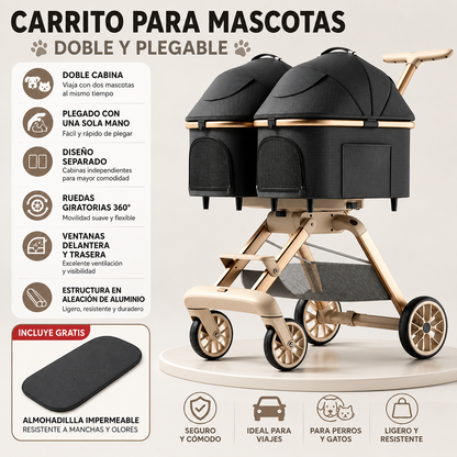 Coche doble para mascotas modelo 300 color negro