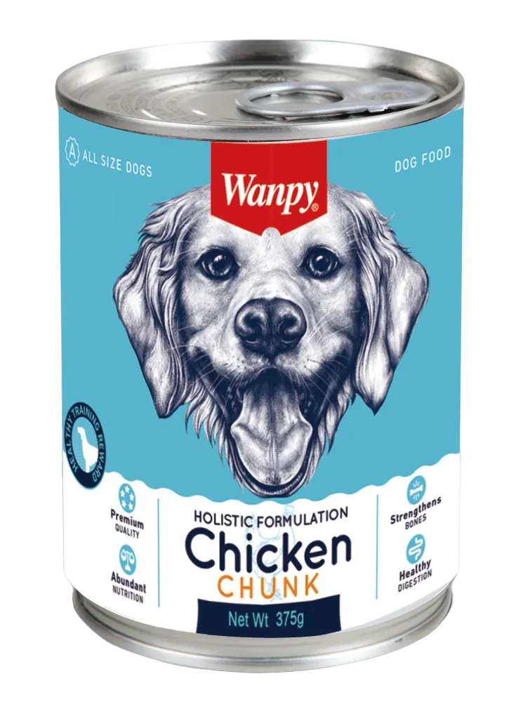 Alimento Húmedo para Perro Wanpy: Lata, Cuadritos de Pollo 375gr