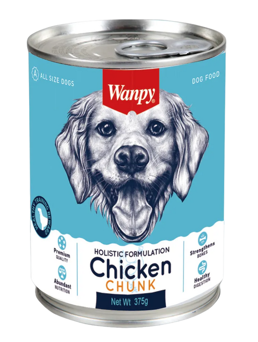 Alimento Húmedo para Perro Wanpy: Lata, Cuadritos de Pollo 375gr