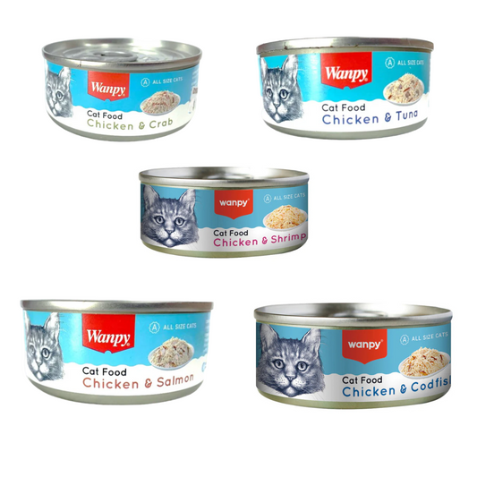 Comida húmeda para Gato Wanpy: Trozos de Pollo, Latas 95gr (5 Sabores)